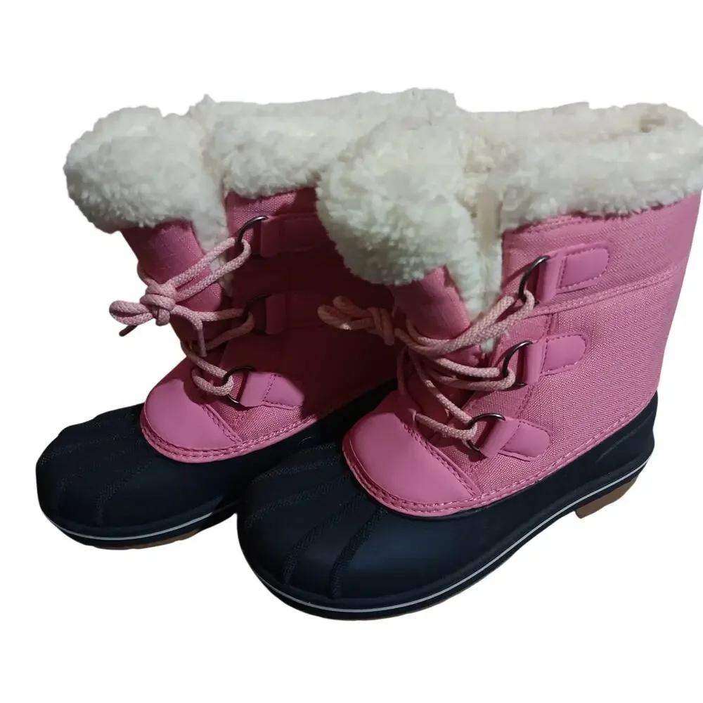 Cat & Jack Kids Kit Lace-up Winter Boots Shell & faux fur Girls Size 3 Excellent